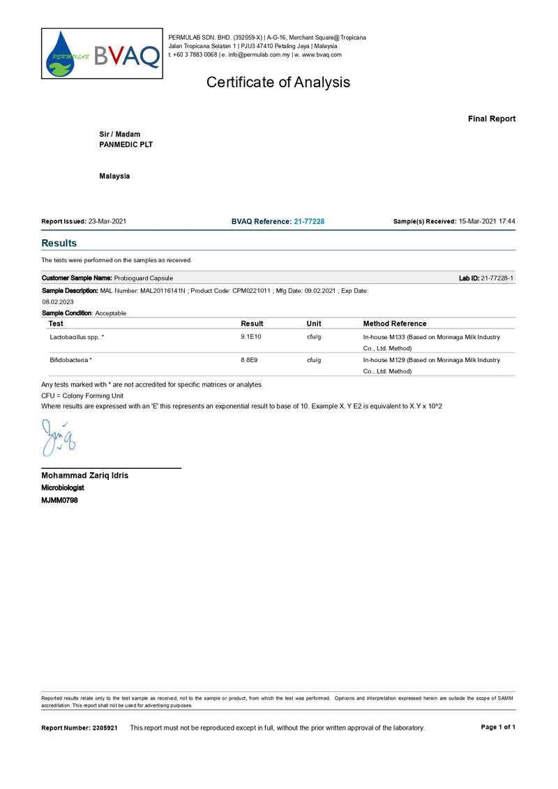 Certified CFU Count Lab Report
